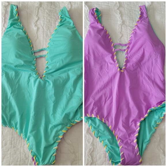 BECCA Other - Becca Reversible Deep V Lacie Swimsuit M Aqua & Lilac NWT 🧜🏽‍♀️ Mermaid Colors
